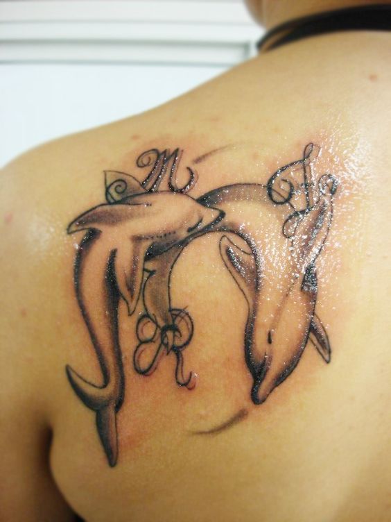 phong cách tattoo bả vai mẫu cá heo