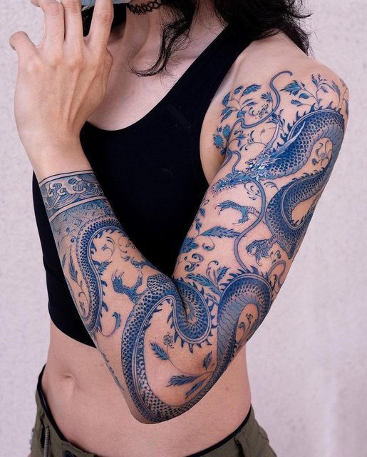 tatto full cánh tay màu sắc tinh tế