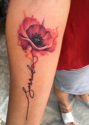 tattoo hoa lá kèm cặp chữ siêu đẹp