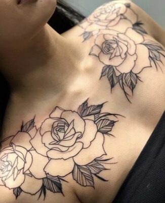 Tattoo hoa hồng độc đáo ở ngực