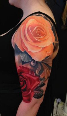 Tattoo hoa hồng nhiều màu