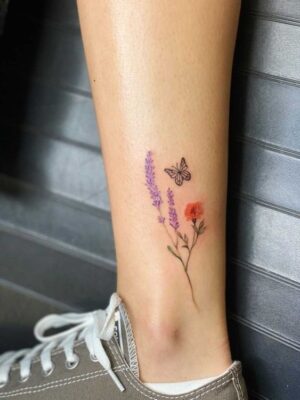 tattoo lavender kết hợp với bướm