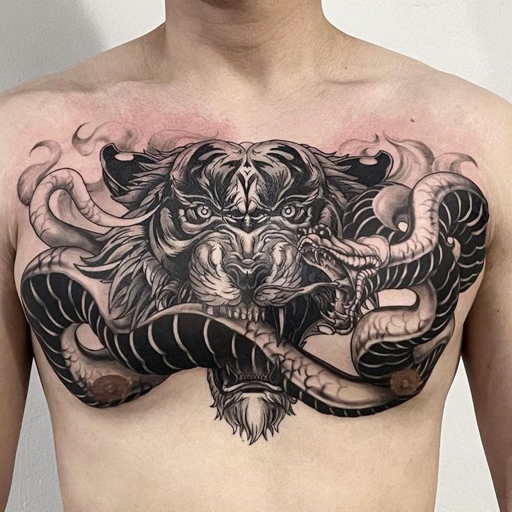 tattoo nửa mình hổ và rắn đẹp