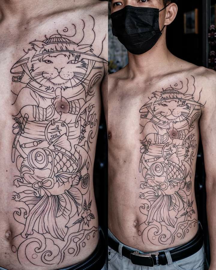 tattoo nửa mình mèo may mắn xinh