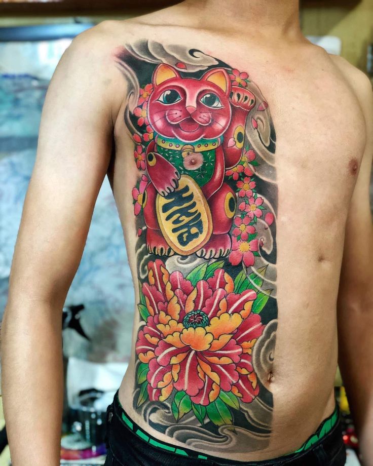 tattoo nửa mình mèo thần tài siêu đáng yêu