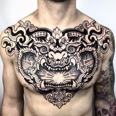 tattoo nửa mình quỷ dạ xoa đen trắng