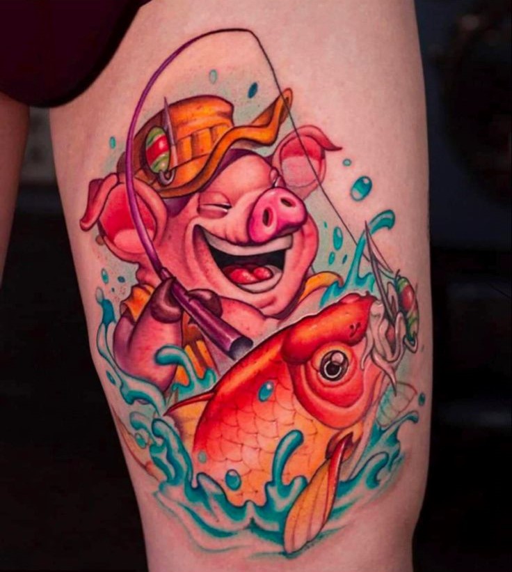 hình tattoo con heo hồng dễ thương