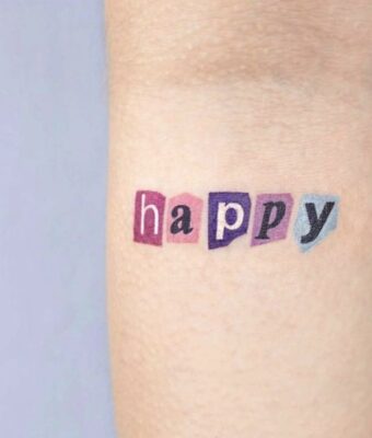 hình xăm chữ happy