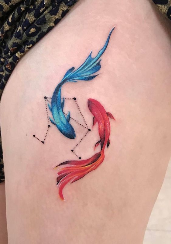 kiểu tattoo cá chép biểu tượng cung song ngư