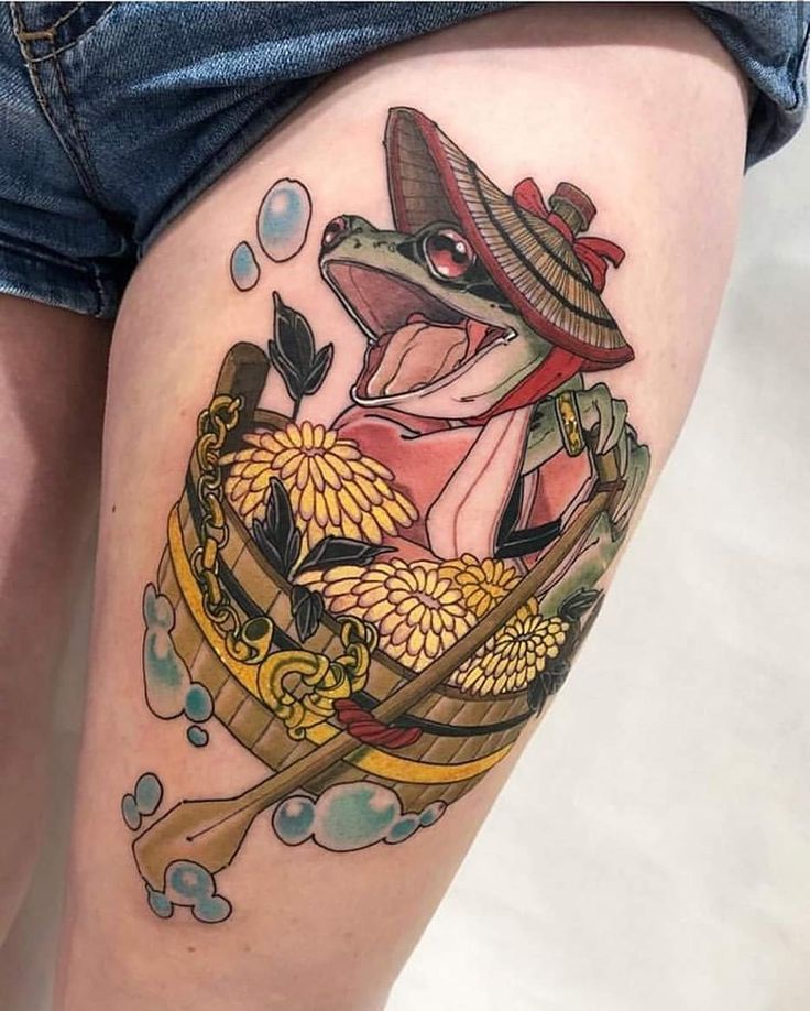 kiểu tattoo ếch cực đẹp ở đùi