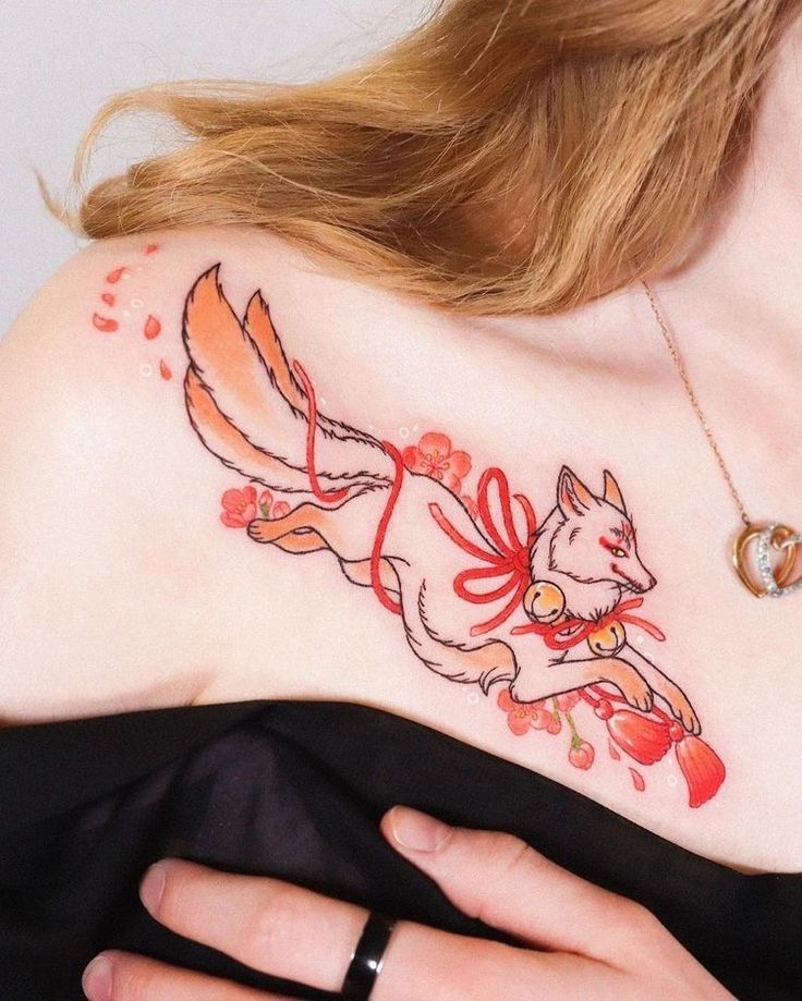 kiểu tattoo hồ ly trước ngực mang may mắn