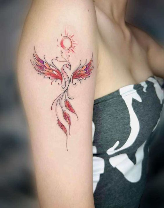 kiểu tattoo phượng hoàng trên bắp tay