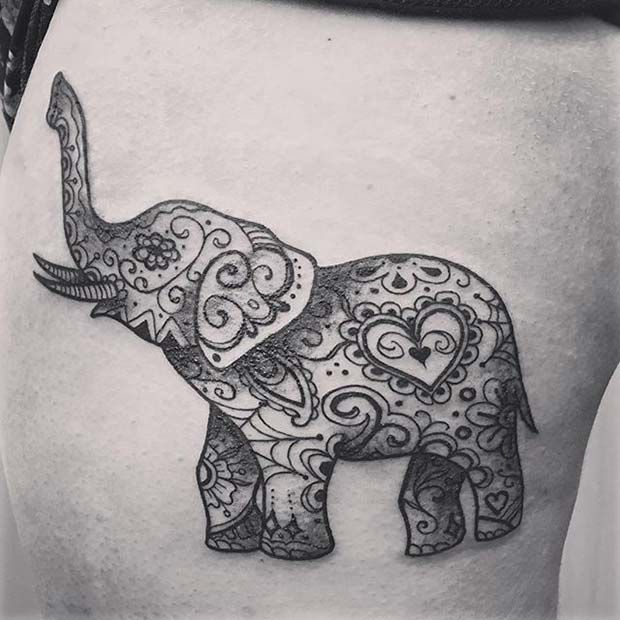 kiểu tattoo voi với hoa văn độc đáo