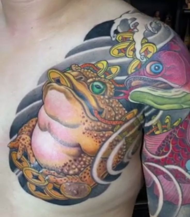 mẫu xăm ếch ở trước ngực cực chiến