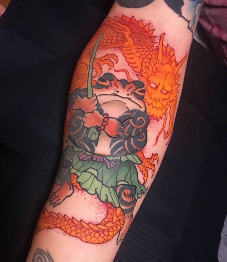 mẫu xăm ếch và rồng cực chất