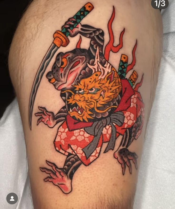 mẫu xăm samurai con ếch cực chiến