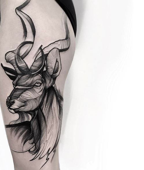 tác phẩm tattoo mẫu dê nghệ thuật