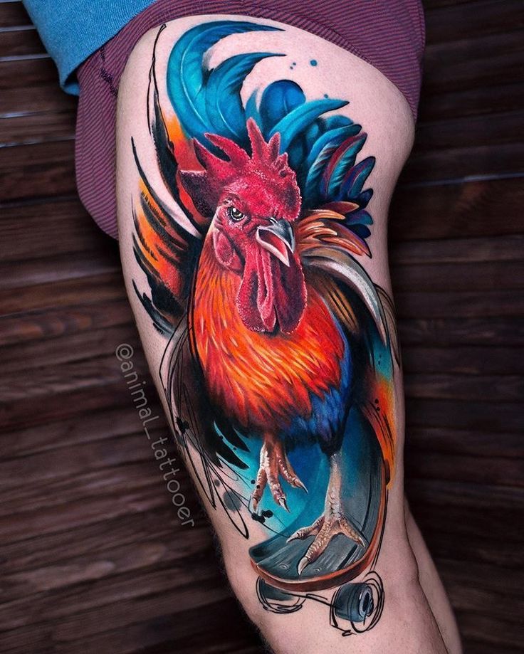 táo bạo với mẫu tattoo con gà full đùi