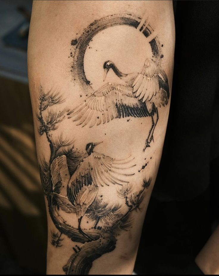 tattoo bức tranh hạc cực đẹp