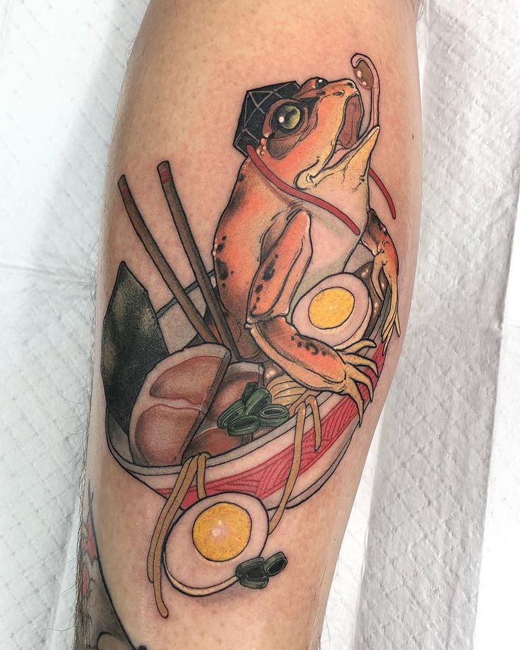tattoo chú ếch ngồi trên bát mì cực chất