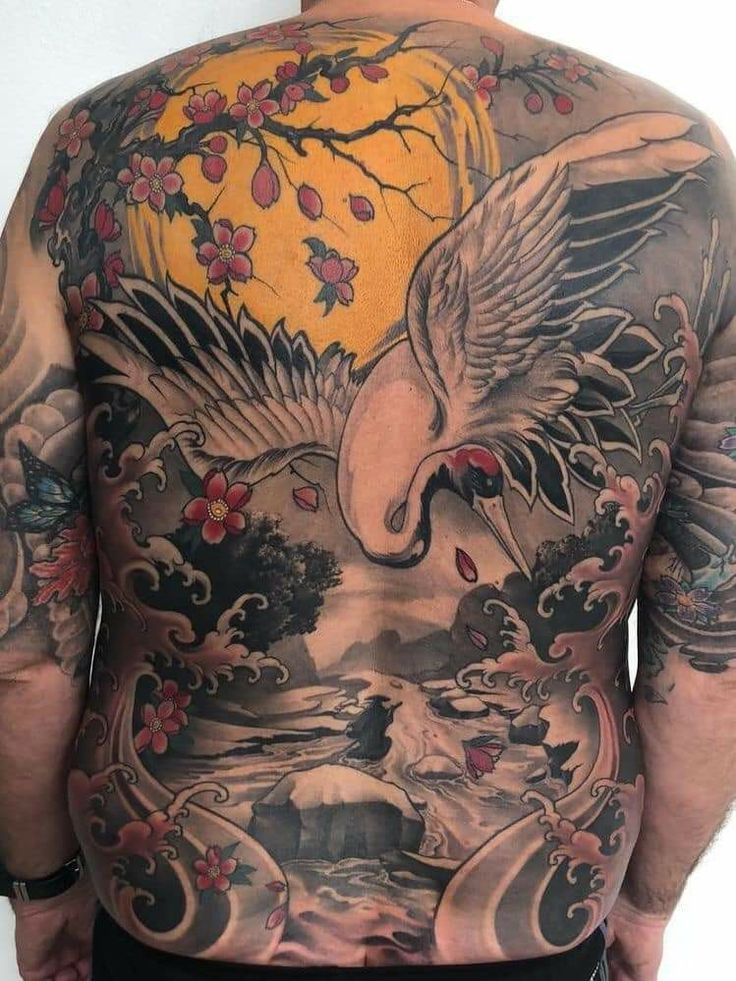 tattoo con hạc cực chất full lưng