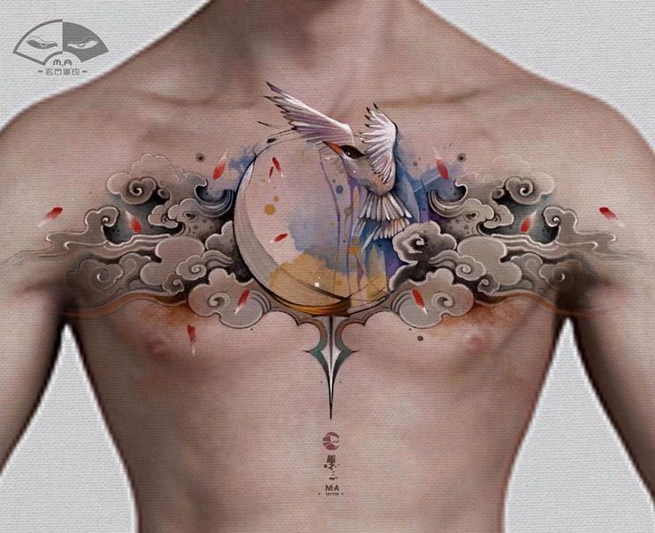 tattoo con hạc trước ngực cực đẹp