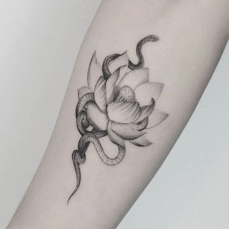 tattoo con rắn bên bông sen cực chất