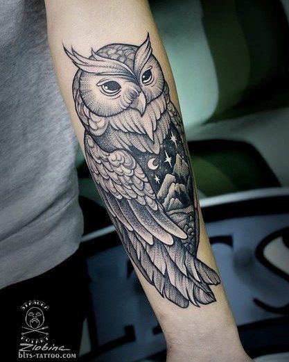 tattoo cú mèo ở cẳng tay