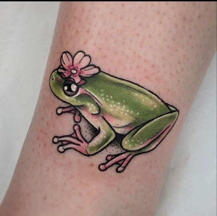 tattoo ếch cài hoa đơn giản