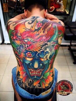 tattoo nửa quỷ nửa rồng phong cách nhật cổ